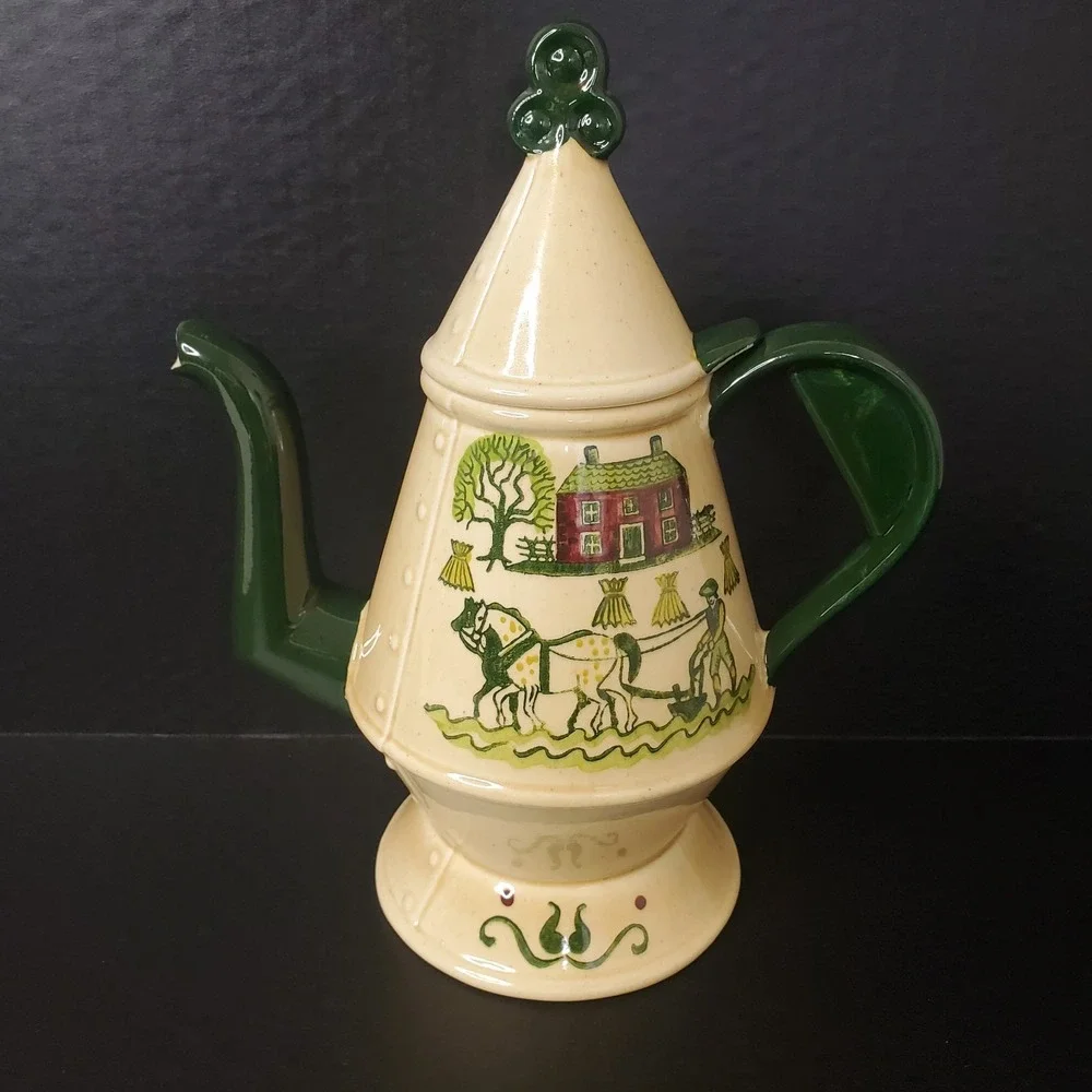 Vintage METLOX POPPY TRAIL Homestead Farm Horse Provincial Coffee Tea Pot‎